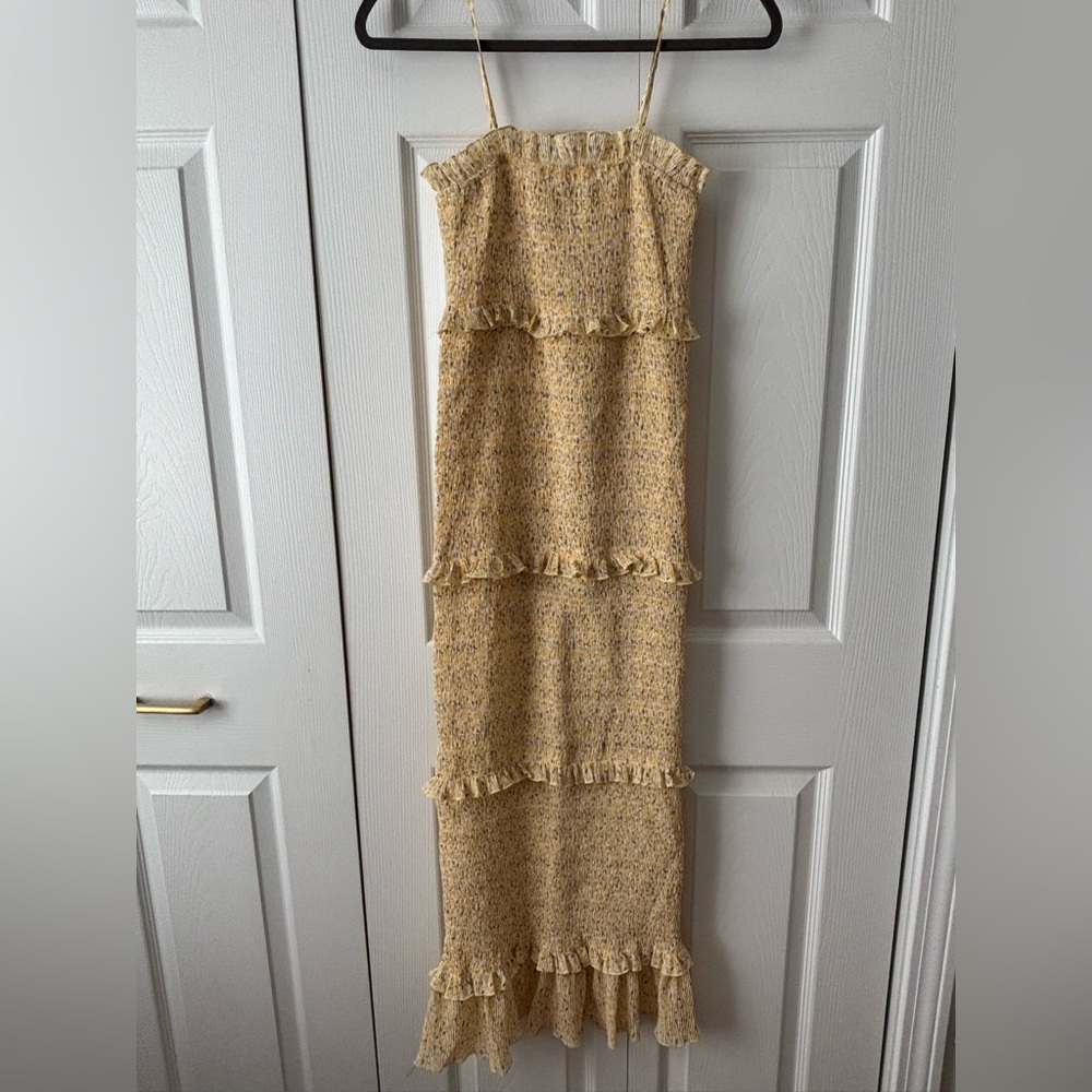 Elegant Yellow Ruffle Maxi Dress